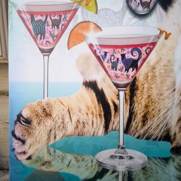 FUN Cosmo Cocktails Cats Giclee Canvas Wrap Original Art Print - Picture 6 of 8